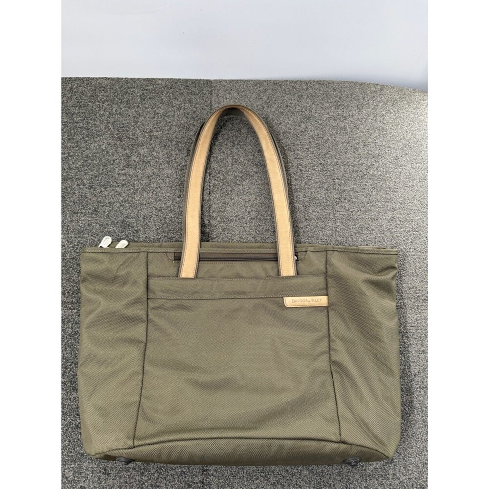 Briggs and Riley Olive Canvas Travel Tote with Tan Handles